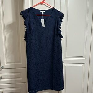 NWT Size L Charter Club navy eyelet dress